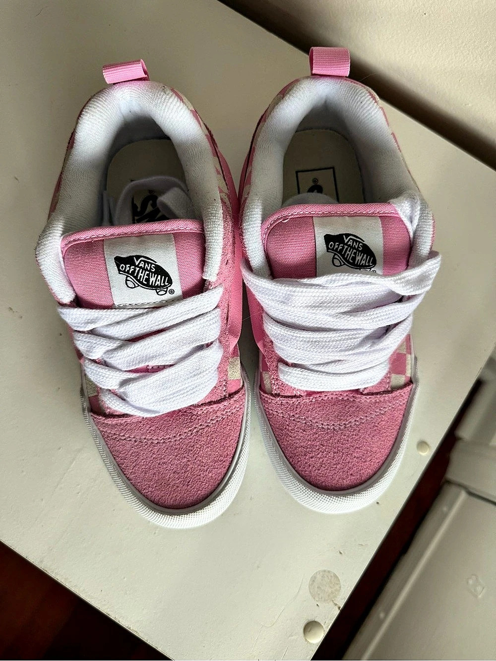 Vans Knu Skool Checkerboard Womens Pink & White Sneakers